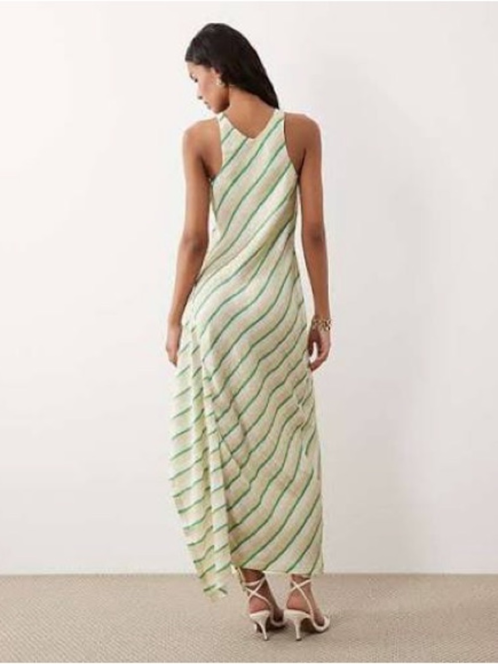 ASOS Cream and Green Striped High-Low Maxi Dress - Picture 3 of 4